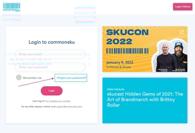 How to log into commonsku 1-forgot password