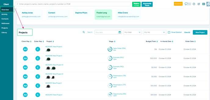Projects tab