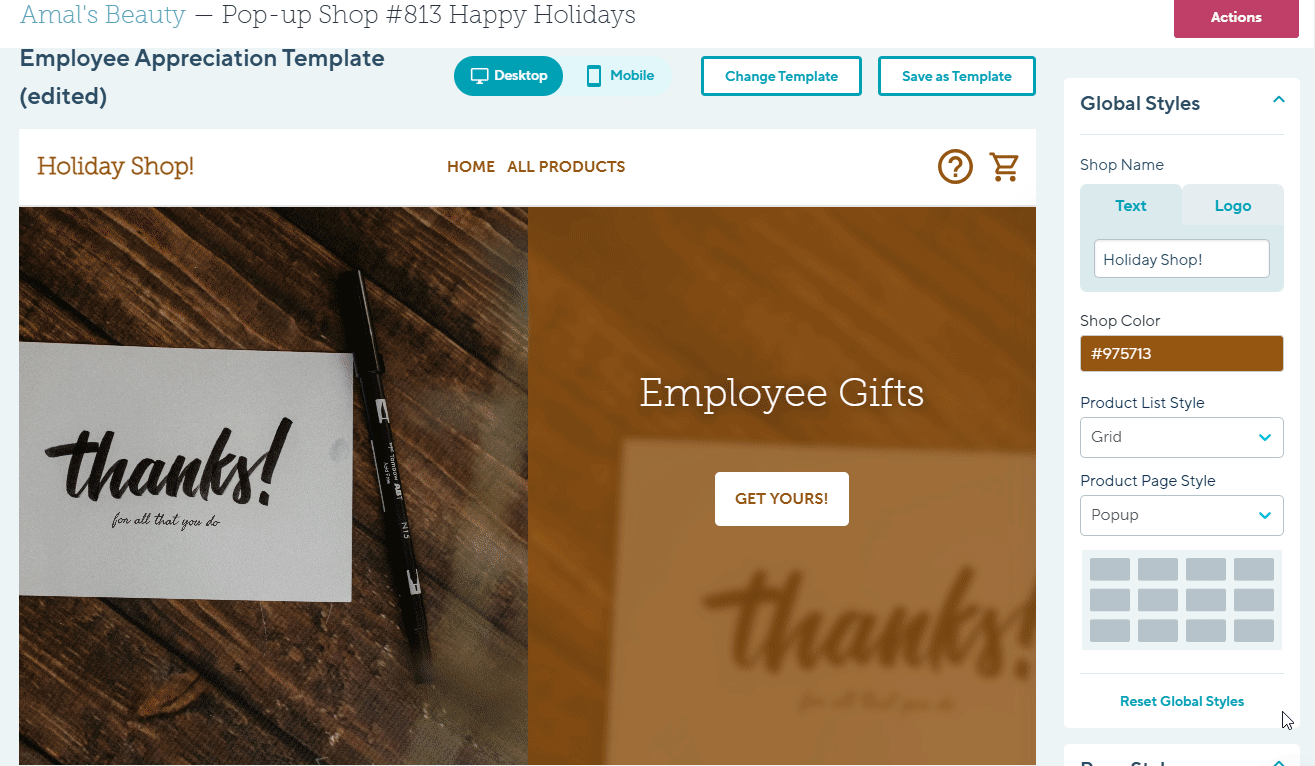 Product page style