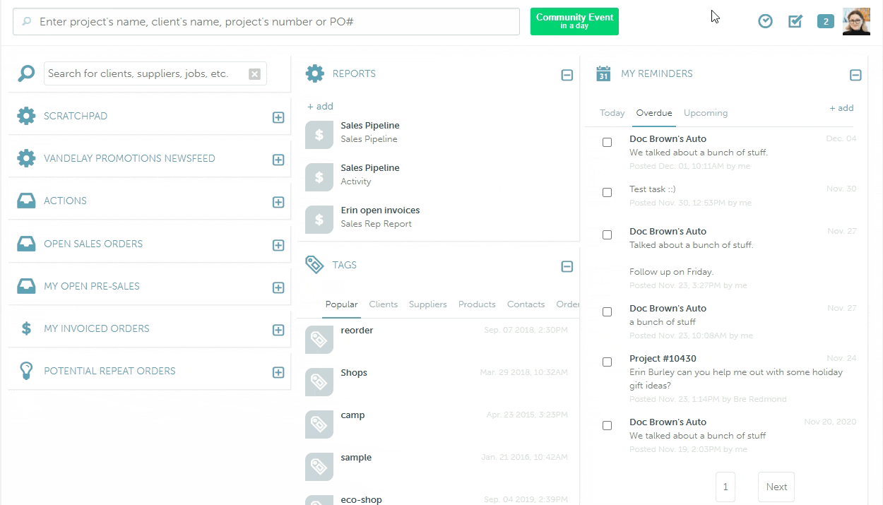 Customize dashboard