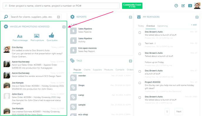 Dashboard-newsfeed